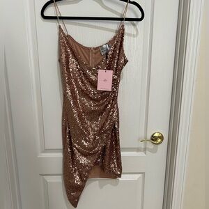 Hello Molly Rose Gold Asymmetrical Sequin Dress